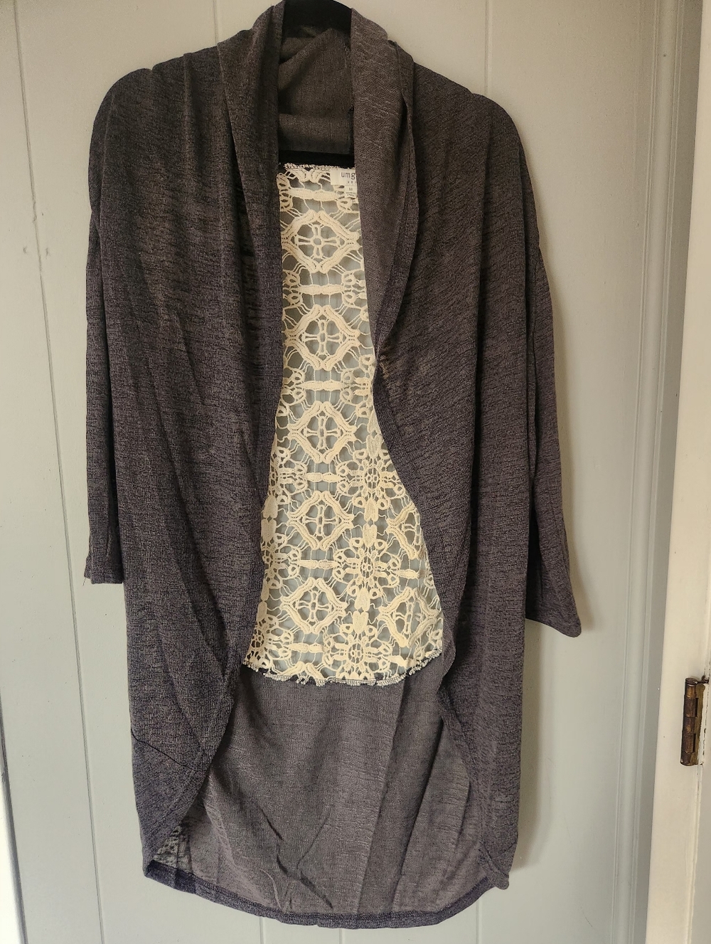Umgee Gray Open-Front Women's Cardigan with Lace Back